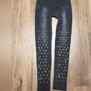 DARKVblue beaded & rhinestone  distressed dark blue jeggings
